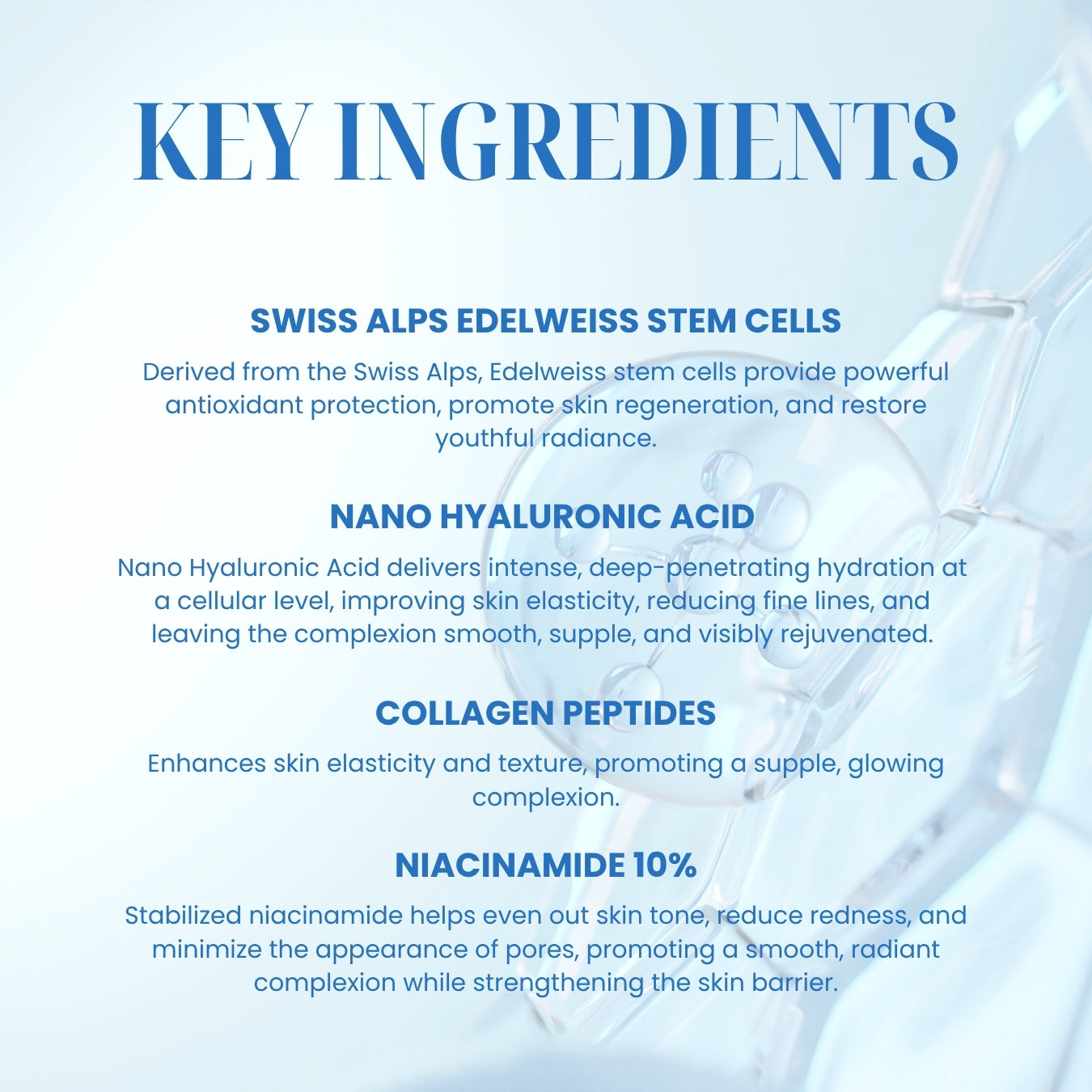 List of key ingredients with a blue background